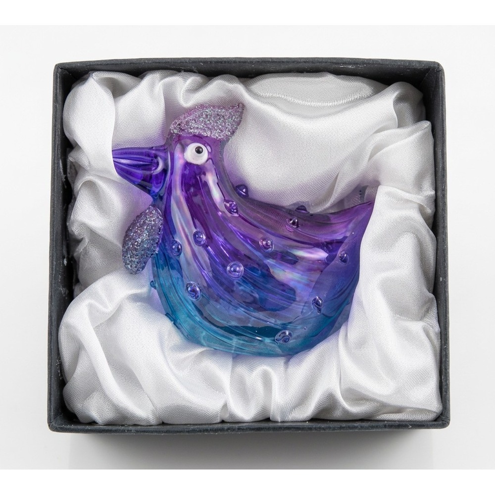Pier 1 Imports Blanche the Bumpy Chicken, Purple / Blue Glass, 2.5" x 2.25" - Picture 7 of 11